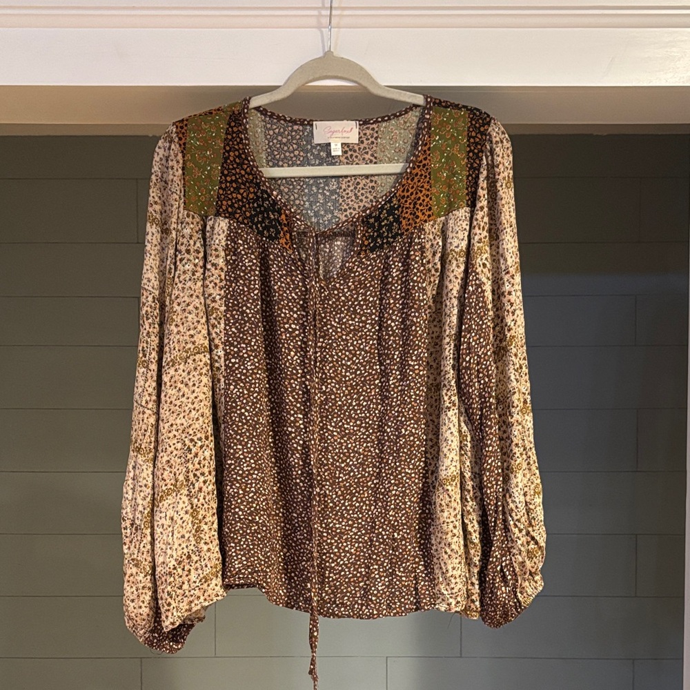 Floral Patchwork Blouse with Earthy Tones